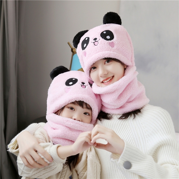 5/25 pink or Grey Panda Bear Winter hoodie hat face cover protect skin from cold - Picture 4 of 7